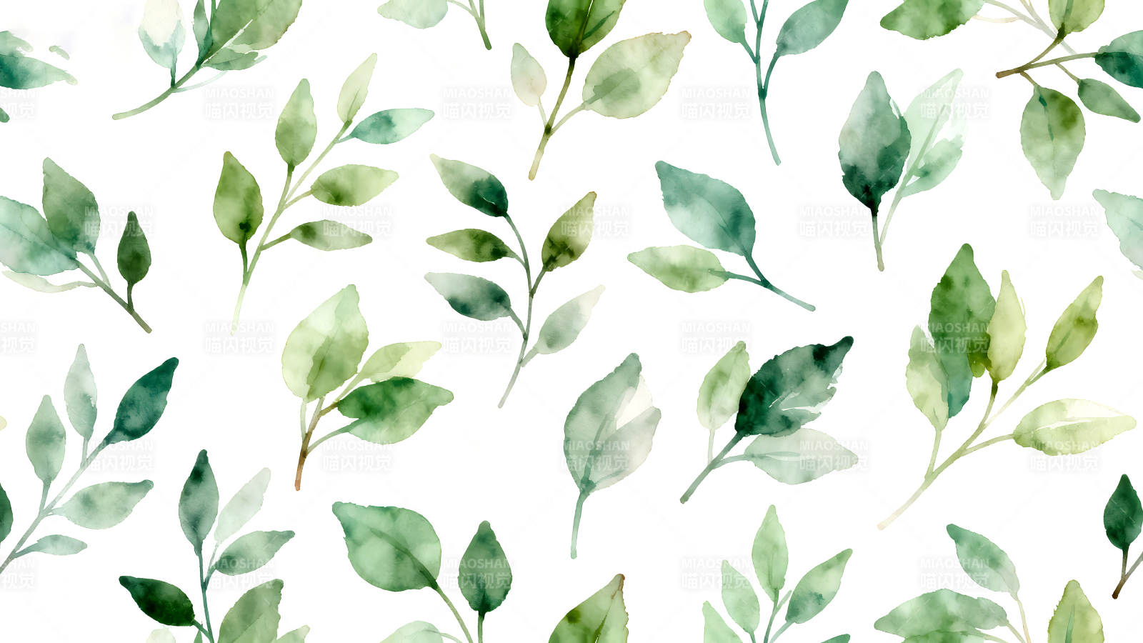水彩绿叶图案清新自然-图片