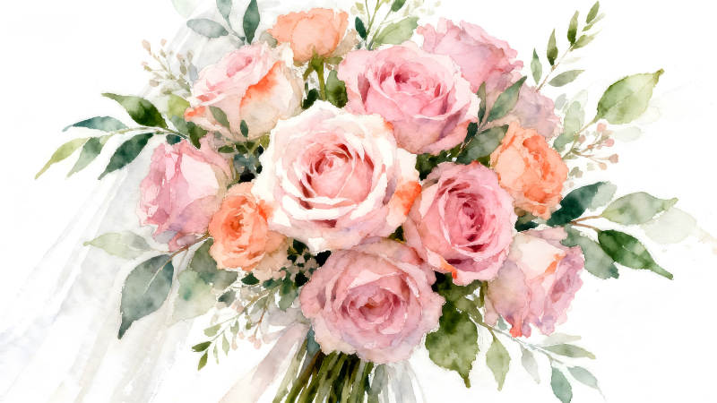水彩玫瑰花束優(yōu)雅清新-圖片
