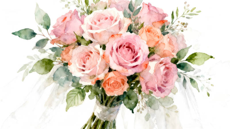 水彩玫瑰花束美麗典雅-圖片