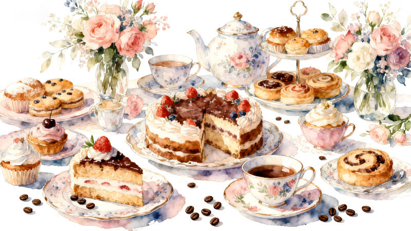 精致的下午茶甜點擺盤-圖片