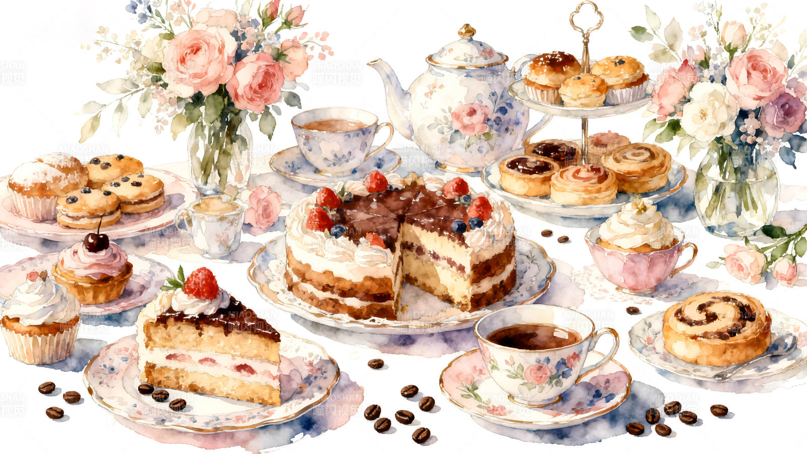 精致的下午茶甜点摆盘-图片