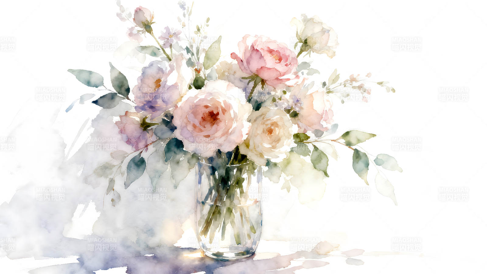 水彩花束插畫唯美清新-圖片