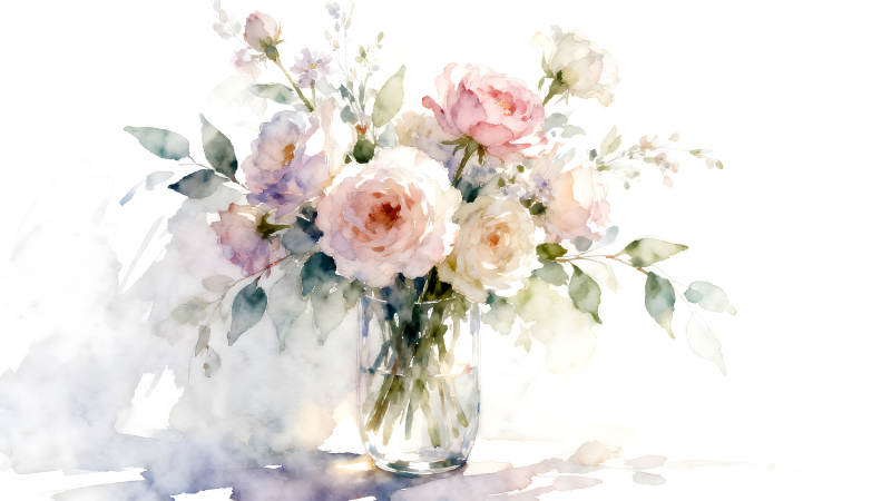 水彩花束插畫唯美清新-圖片