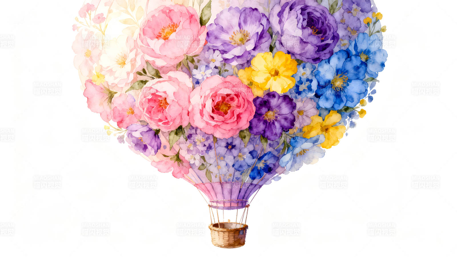 水彩花卉热气球图画-图片