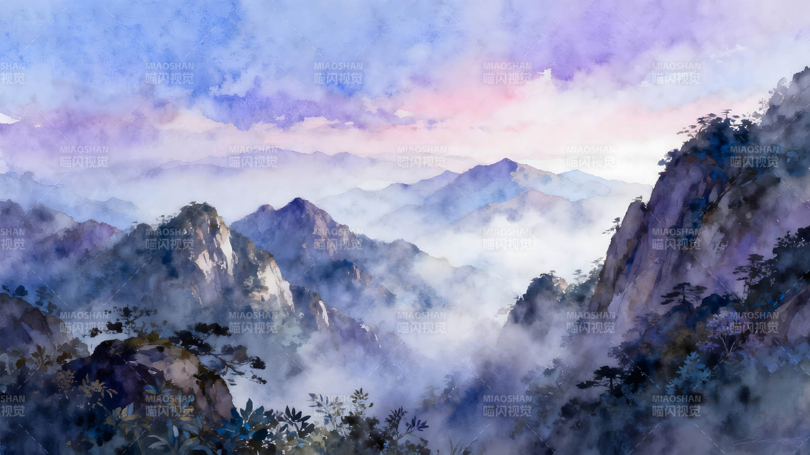 山水霧靄之間仙境般景象-圖片