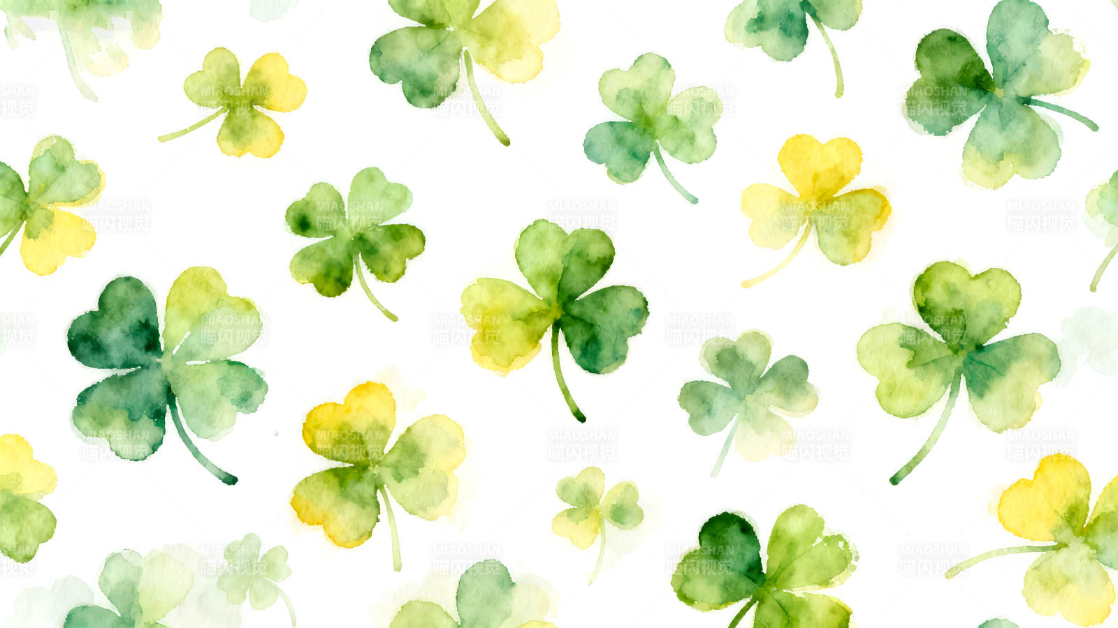 水彩三叶草图案白色背景图片