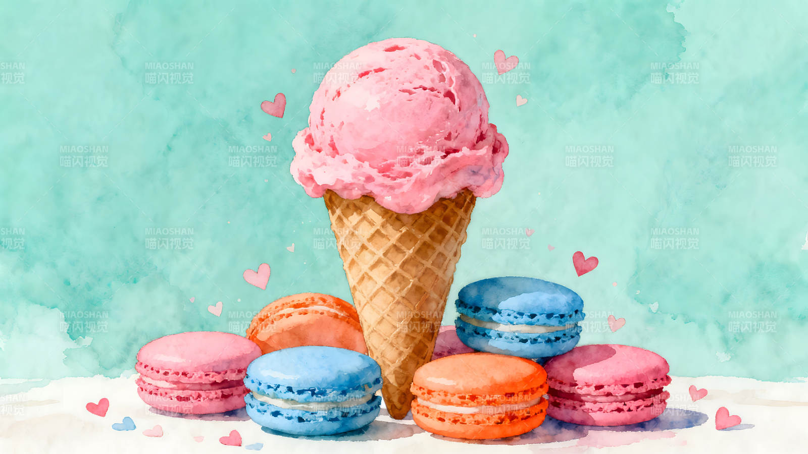 冰淇淋馬卡龍甜點組合-圖片