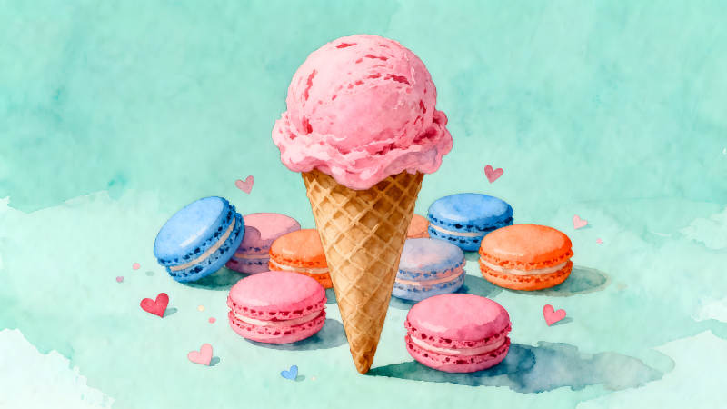 冰淇淋馬卡龍主題溫馨圖-圖片