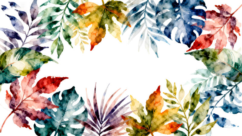 水彩葉子邊框裝飾-圖片