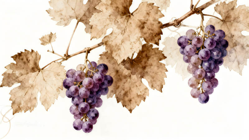 葡萄藤水彩畫紫色葡萄-圖片