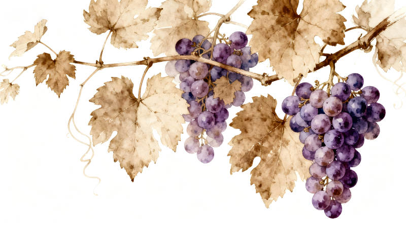 葡萄藤水彩畫-圖片