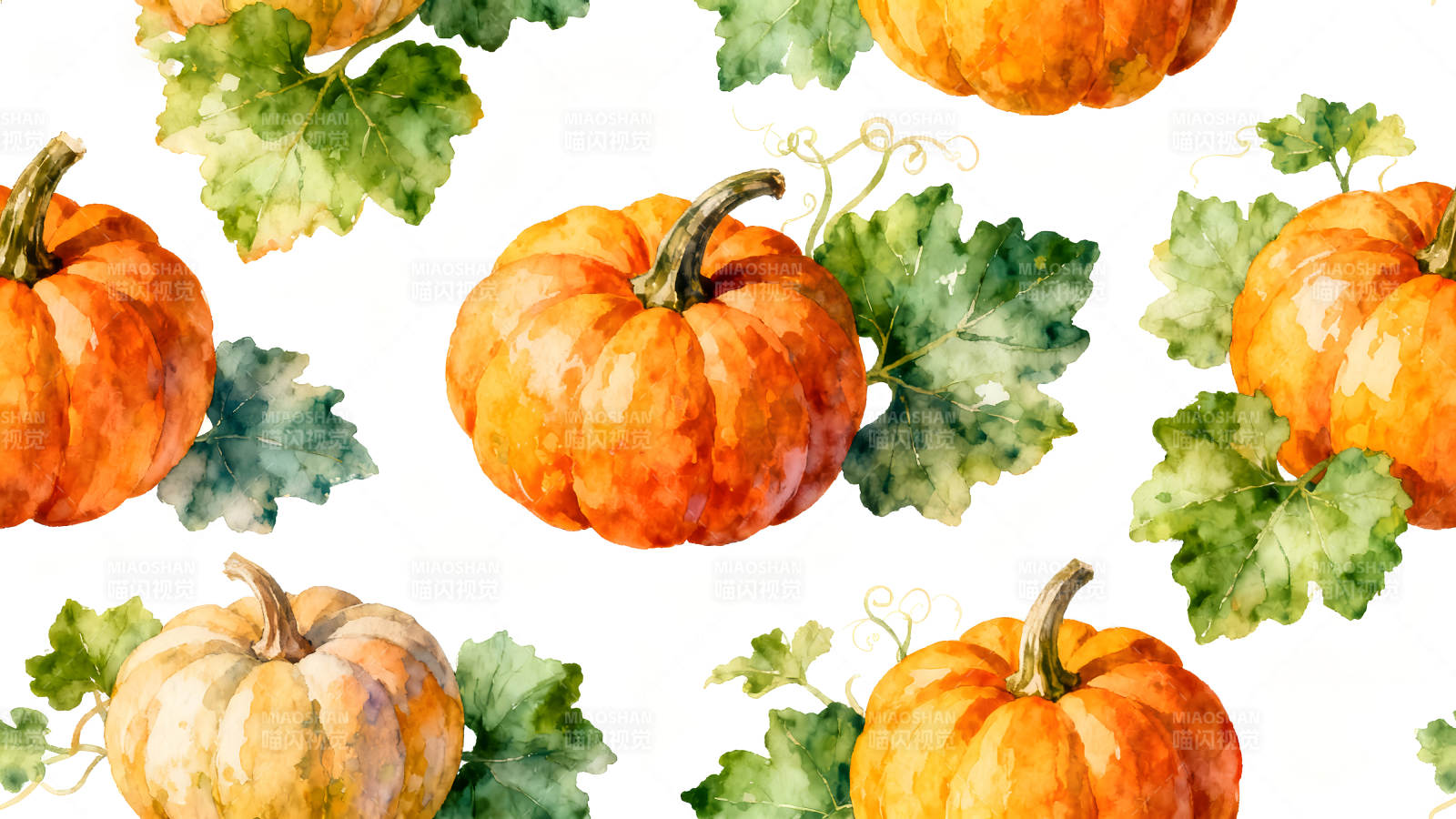 水彩南瓜葉子圖案-圖片