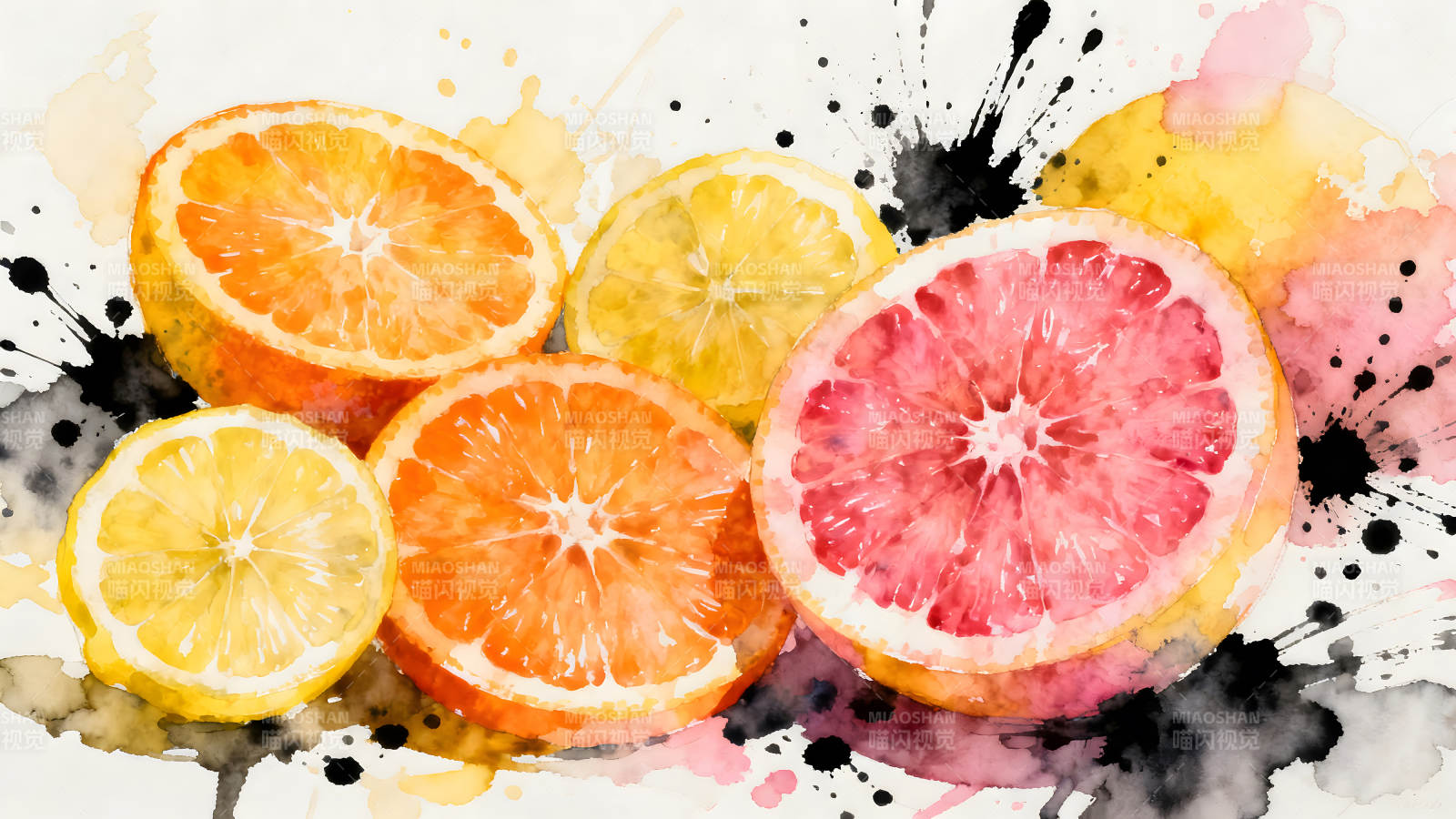 水彩水果切片组合画面-图片