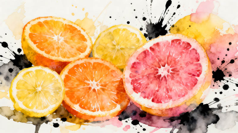 水彩水果切片组合画面-图片