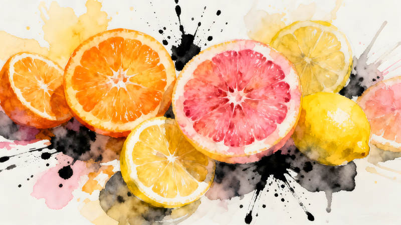 水果水彩画鲜艳色彩令人愉悦-图片