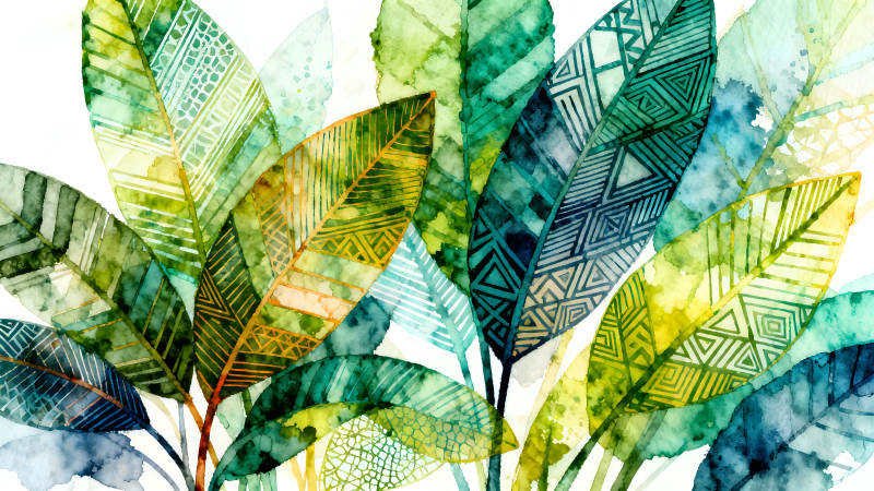 水彩纹理热带叶子装饰艺术-图片