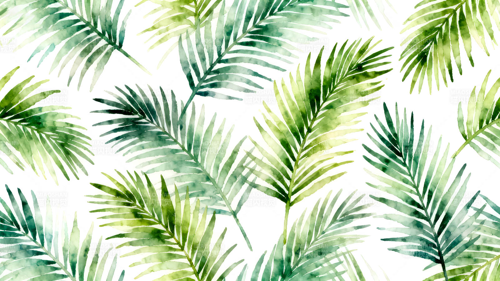 水彩風(fēng)格的綠色棕櫚葉圖案圖片