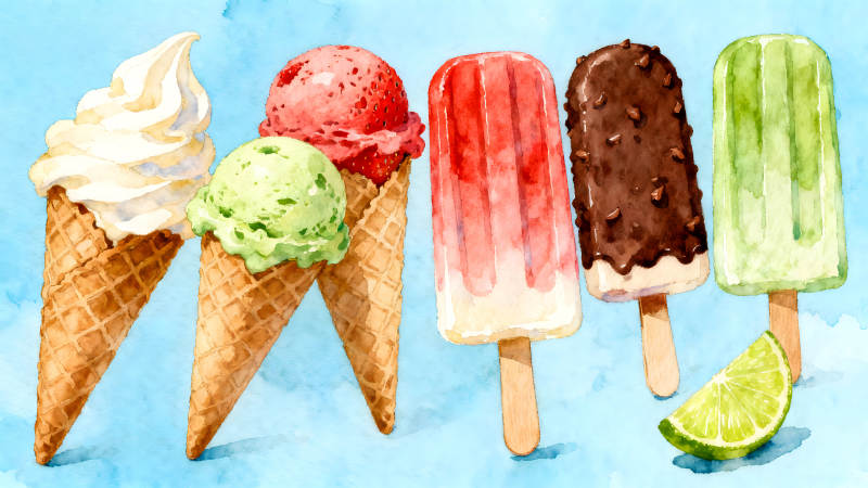 冰淇淋和冰棍的清爽夏日-图片
