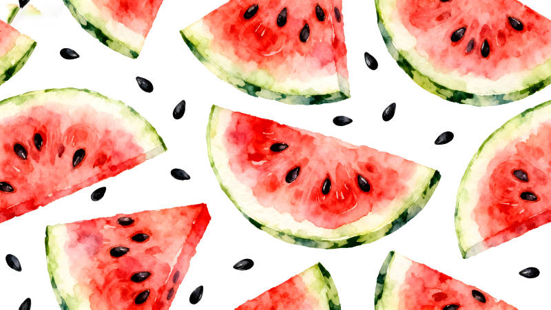 西瓜切片的水彩画风格图图片