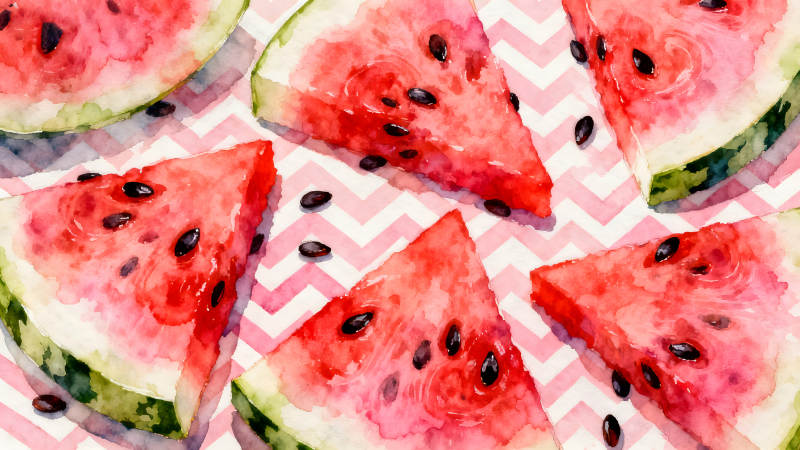 水彩西瓜特写夏日清凉美食-图片