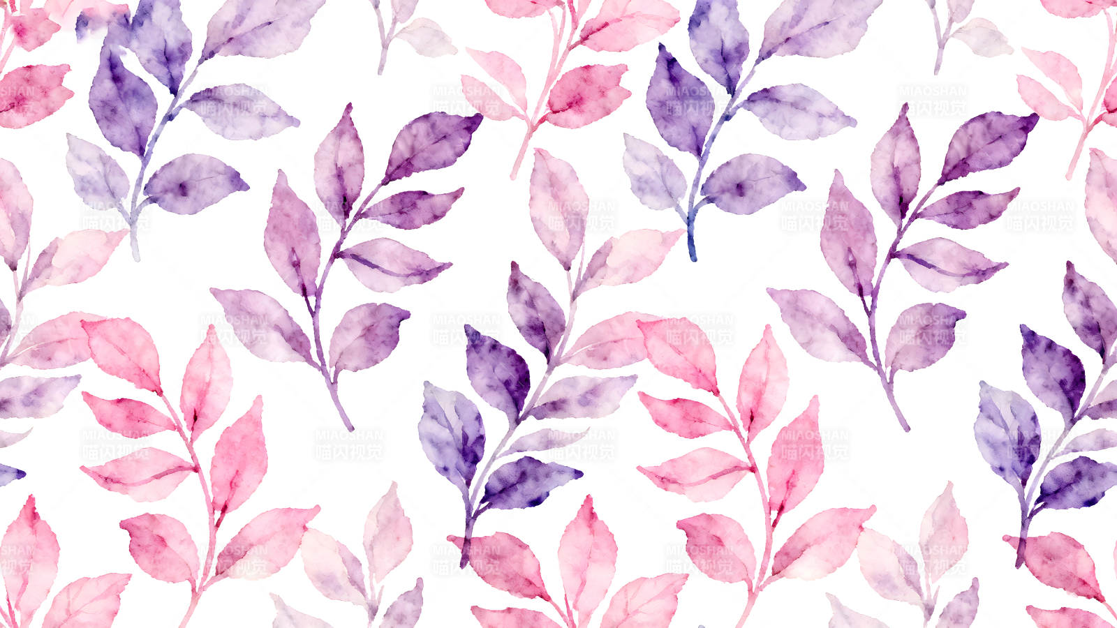 水彩粉紫色葉子圖案背景-圖片