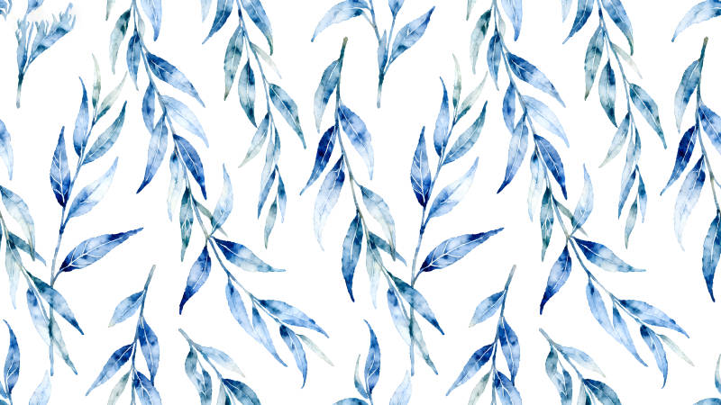 水彩风格的蓝色枝叶图案-图片