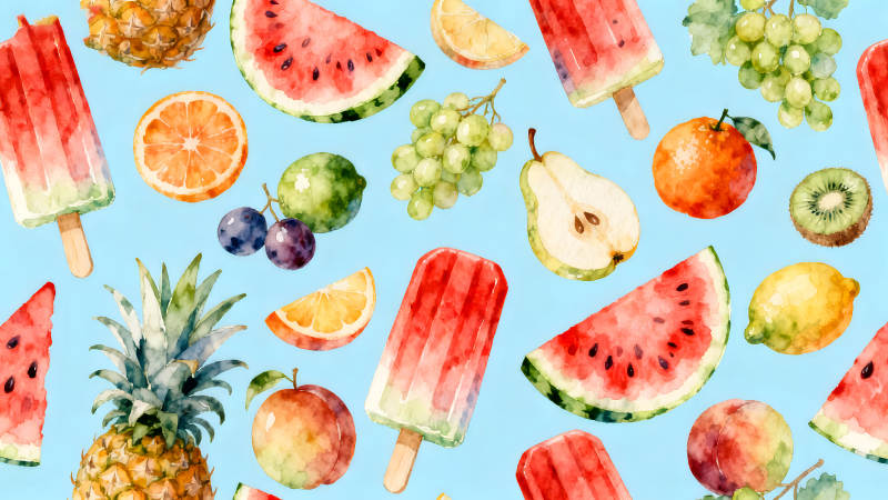 水彩风格的夏日水果拼贴-图片