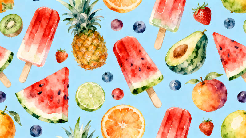 水彩风格的夏日水果图案-图片