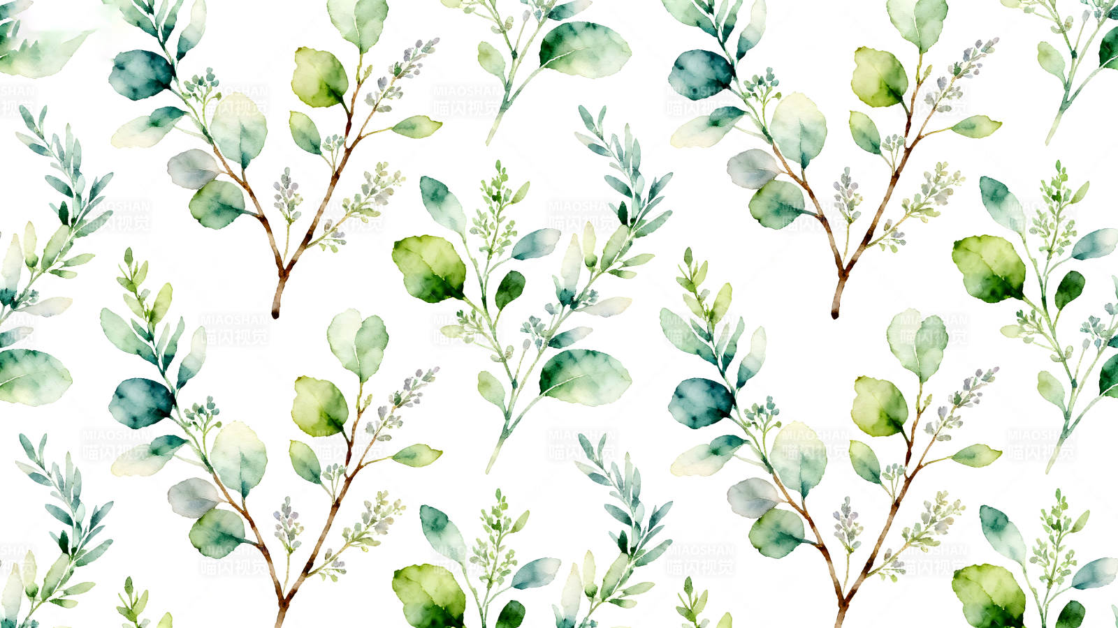 水彩風格的葉子重復圖案圖片