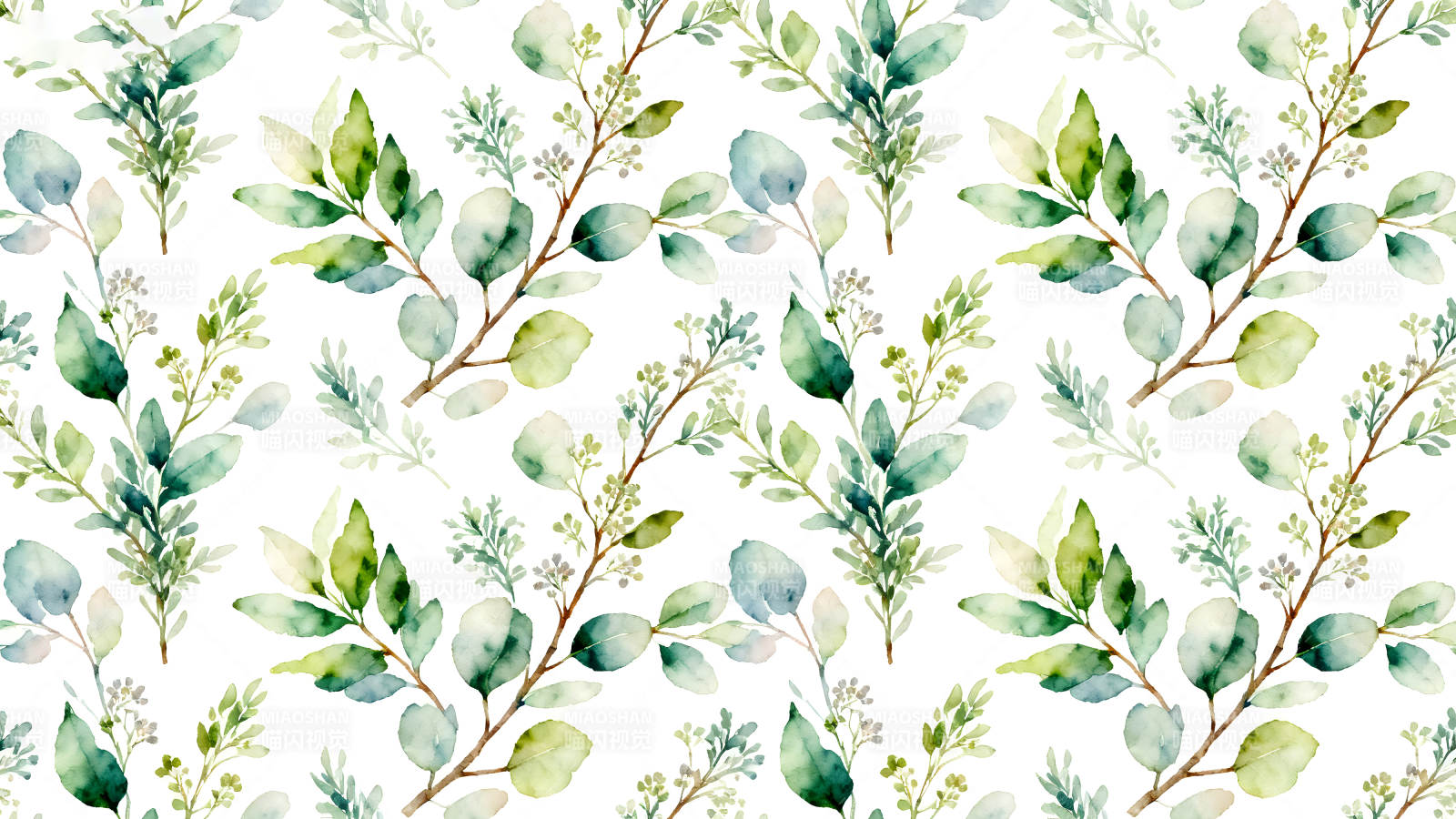 水彩风格叶子背景图案-图片