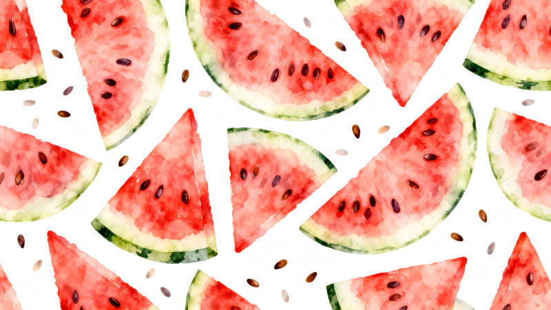 水彩西瓜切片与种子散落的图案图片