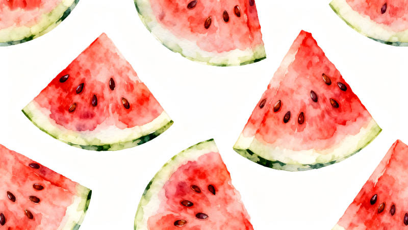 水彩风格西瓜切片鲜美多汁图片