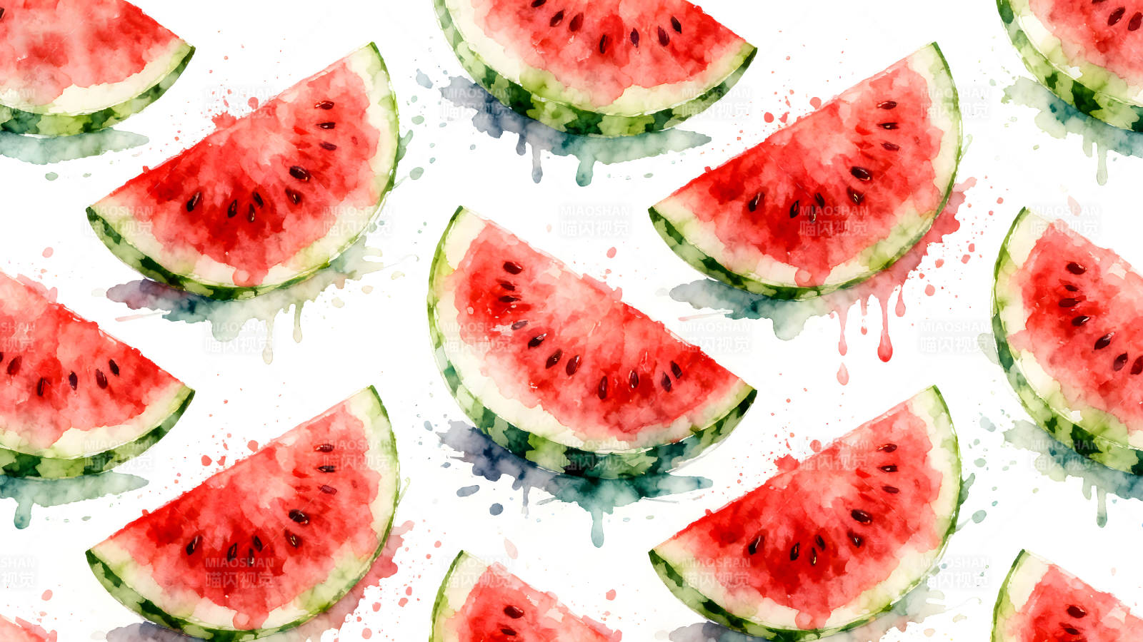 水彩西瓜切片图案-图片