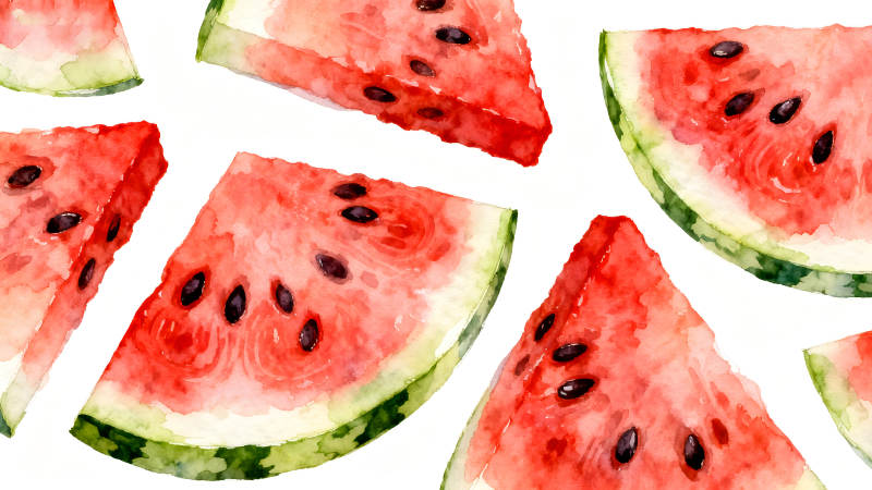水彩绘制的西瓜切片拼凑起来-图片
