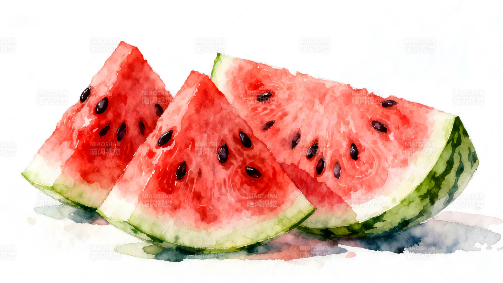 水彩西瓜切片清爽诱人-图片