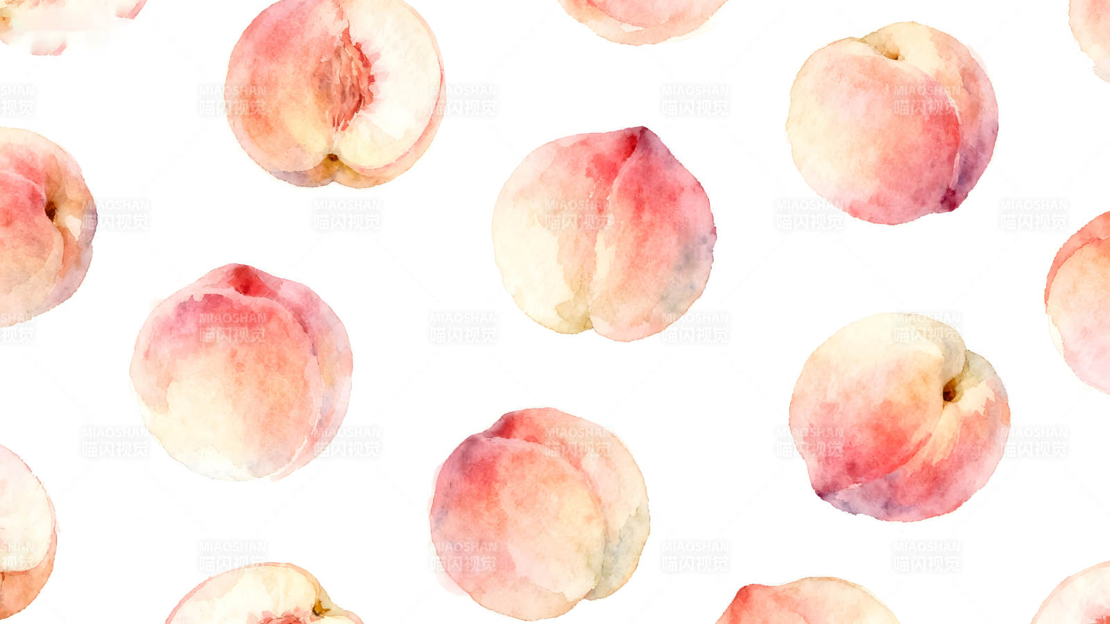 水彩手绘的蜜桃图案-图片