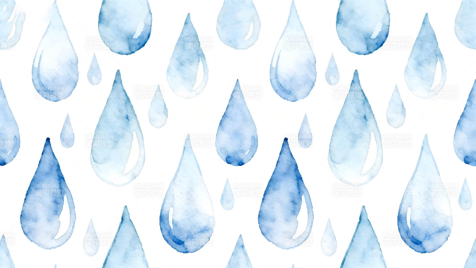 水彩雨滴图案蓝白色调清新-图片