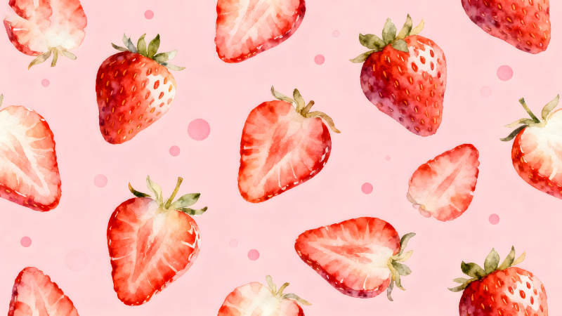 水彩草莓可愛背景-圖片