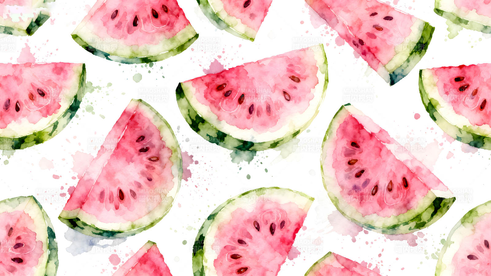 西瓜切片图案水彩风格清新可爱-图片