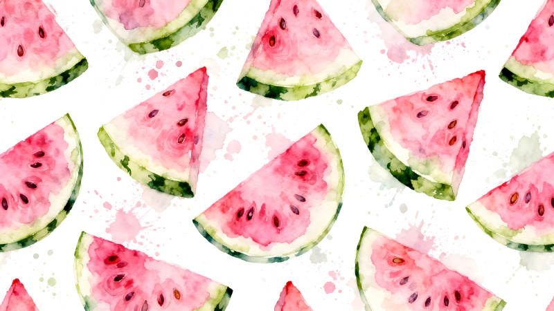水彩西瓜切片背景图-图片