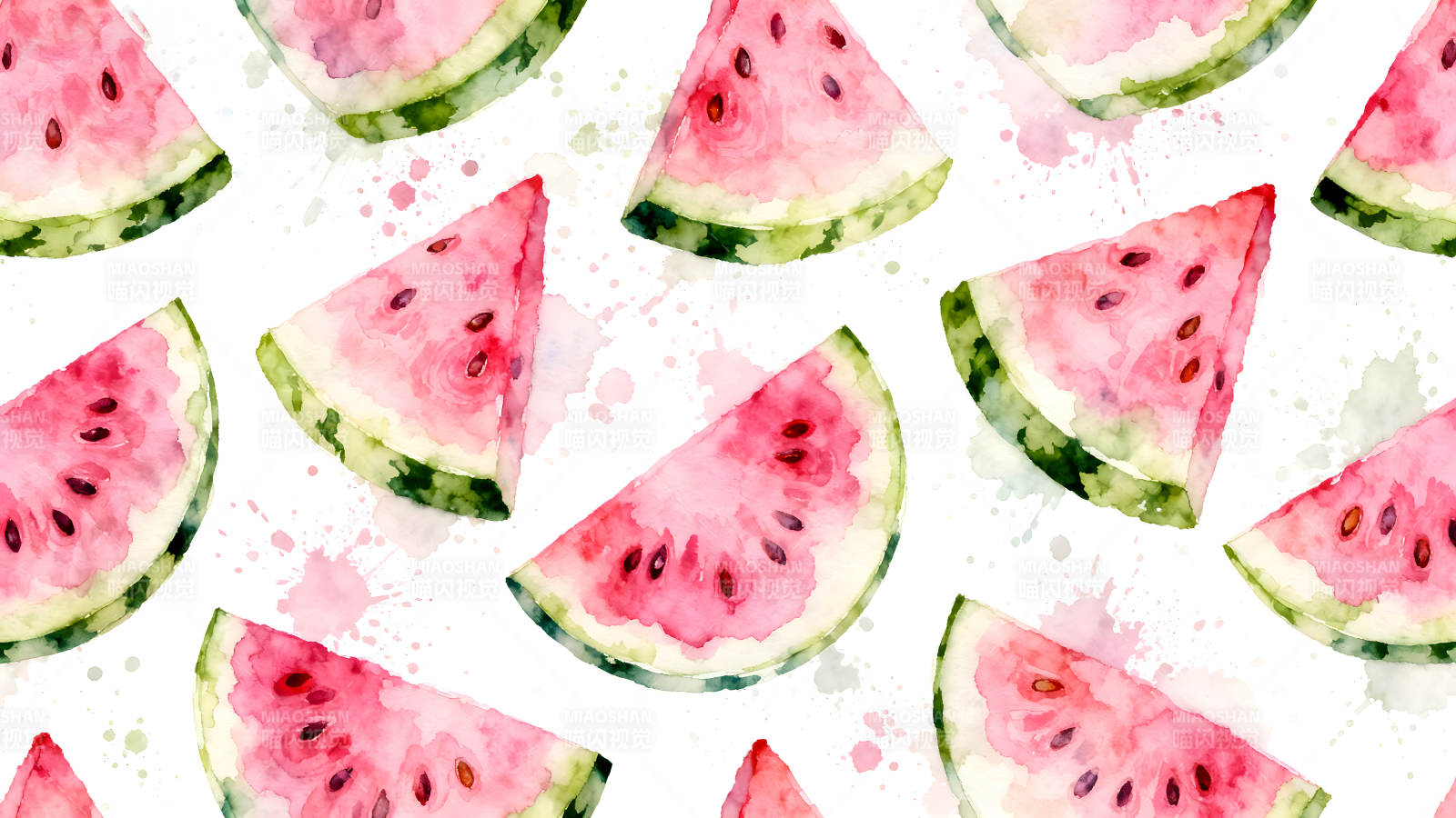 水彩西瓜切片背景图-图片
