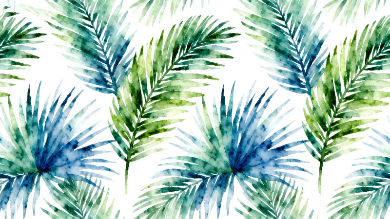 水彩熱帶植物葉子圖案-圖片