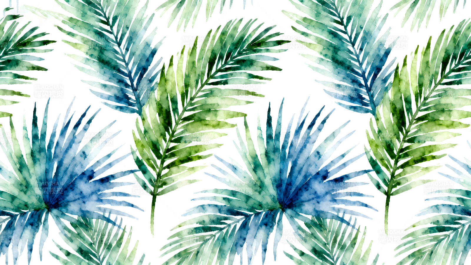 水彩熱帶植物葉子圖案-圖片