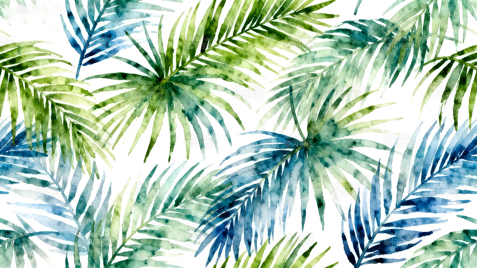 水彩棕櫚葉熱帶風格圖片