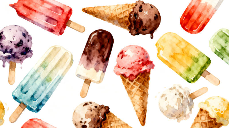 水彩冰淇淋夏日甜品-图片
