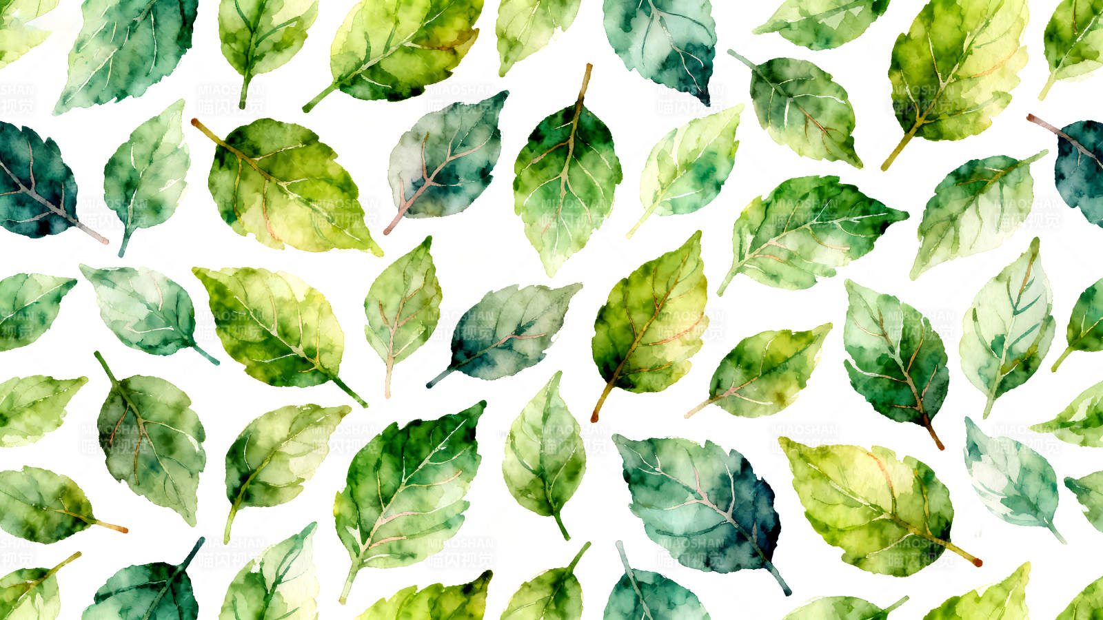 水彩風格的綠色葉子背景圖片