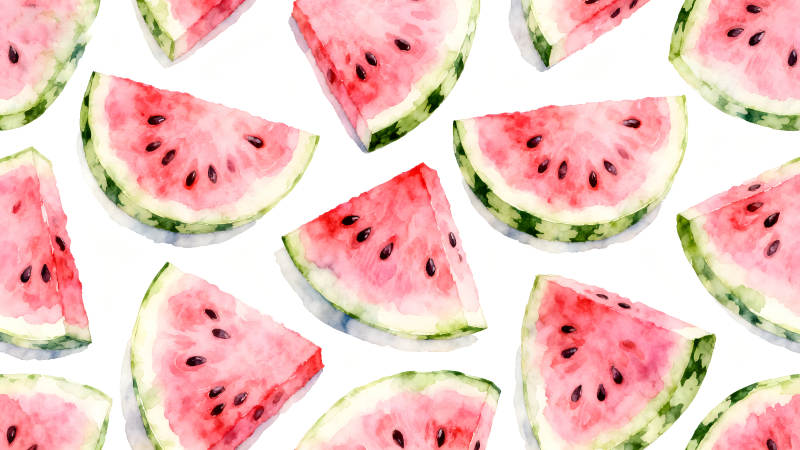 水彩西瓜切片平铺背景图-图片