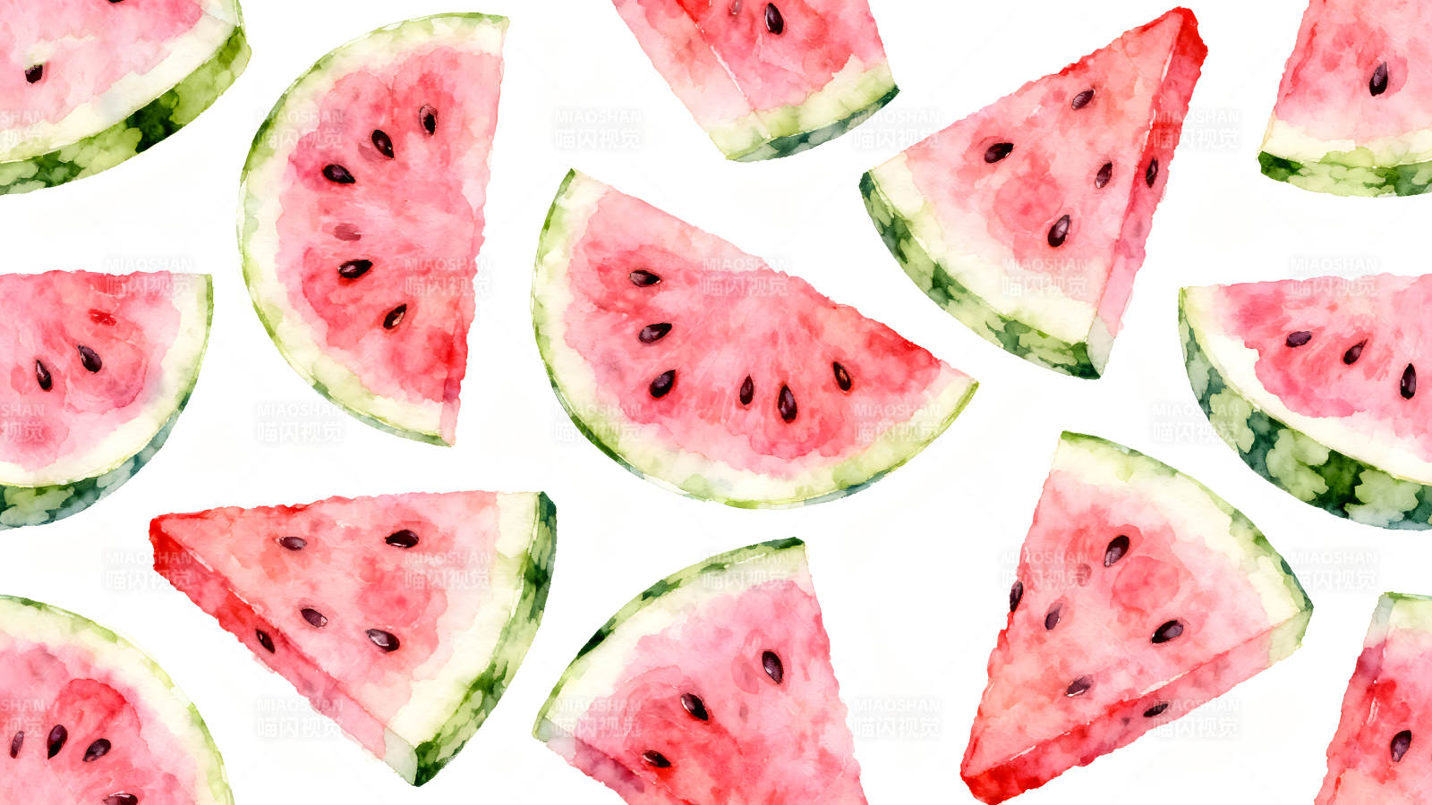 水彩西瓜切片图案-图片