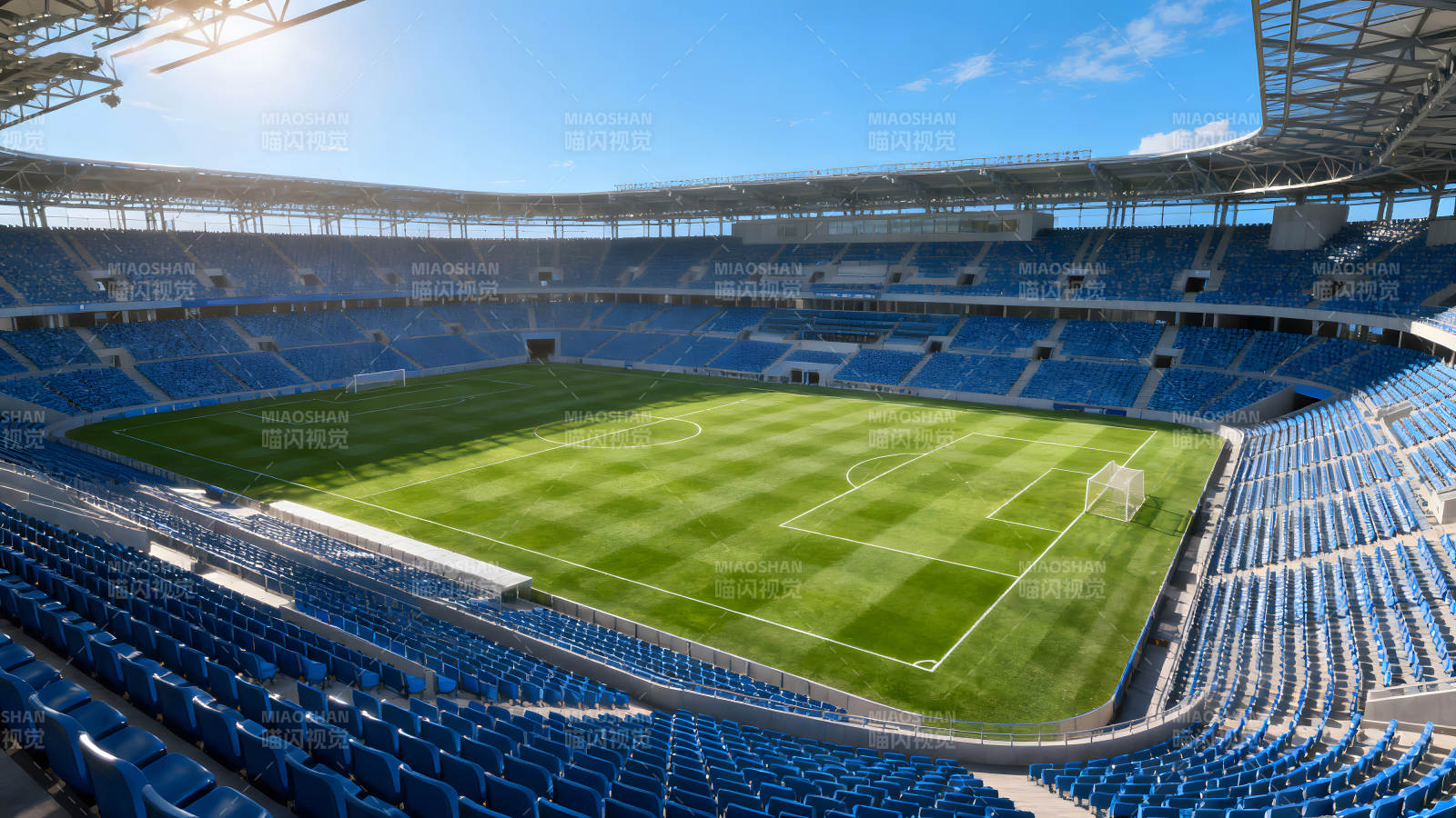 足球場全景鳥瞰藍(lán)天綠地-圖片
