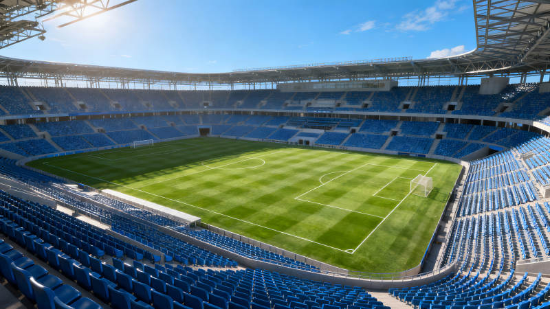 足球場(chǎng)全景鳥(niǎo)瞰藍(lán)天綠地-圖片